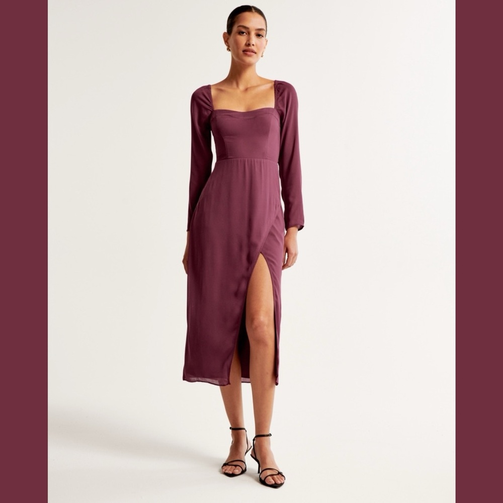 Abercrombie & Fitch Long-Sleeve Midi Dress Purple